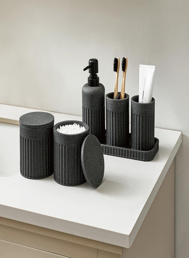INIUNIK Bathroom Accessory Set - 6 Pieces Bathroom Accessories Set Complete with Soap Dispenser, Toothbrush Holder, Tumbler, Vanity Tray and 2 Qtip Holder for Home Organizer and Decor, Dark Grey - Image 4