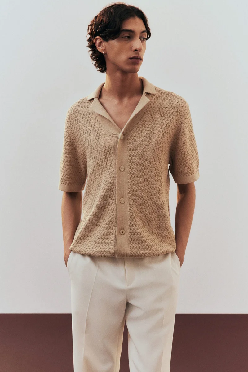 H&M Regular Fit Textured-knit resort shirt