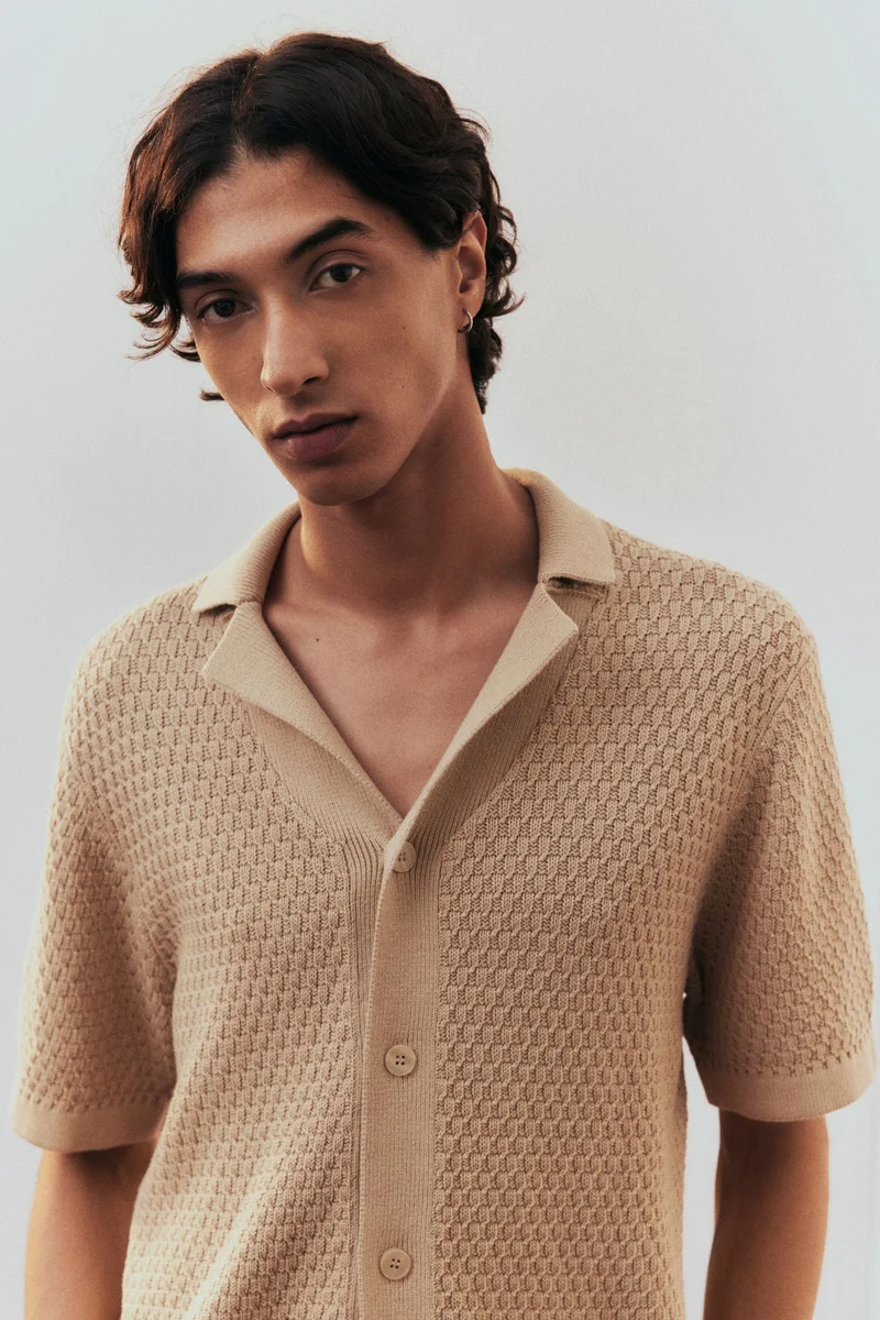 H&M Regular Fit Textured-knit resort shirt