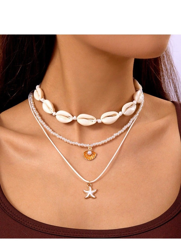 Bohemian style shell necklace for women, fashionable pearl necklace, collar chain