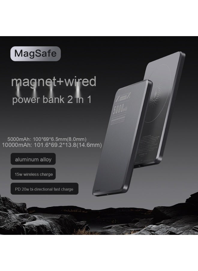 شاحن محمول مغناطيسي MagSafe معدني فائق النحافة بسعة 5000 مللي أمبير، شحن سريع PD20W، صغير الحجم ومحمول