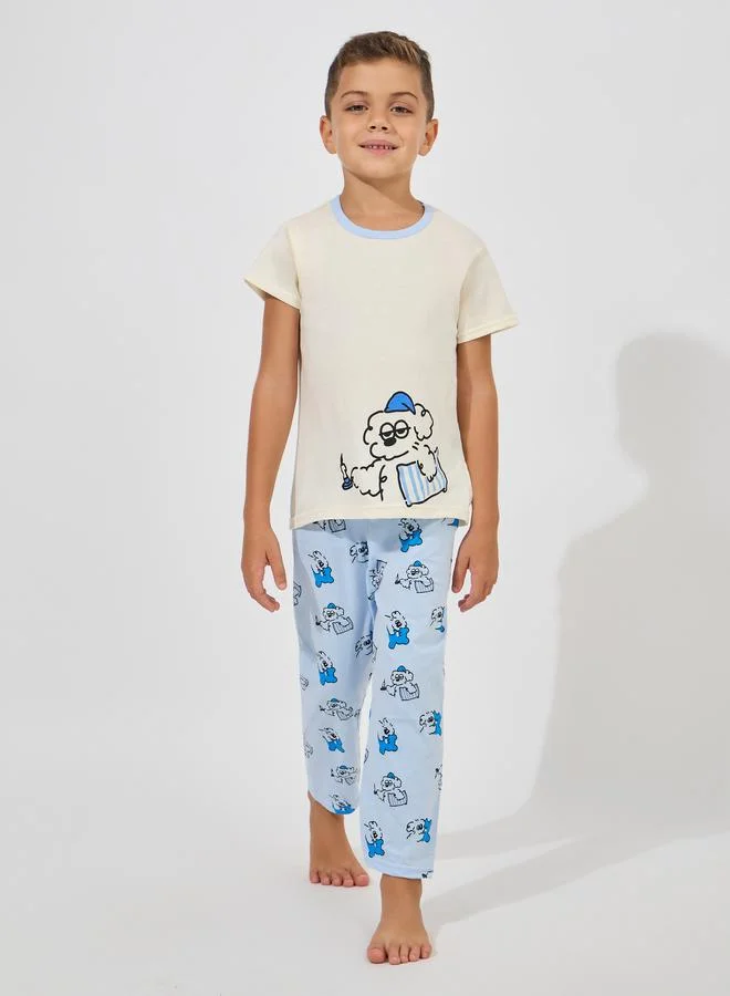 ستايلي Cartoon Graphic Print T-Shirt & Pyjama Set