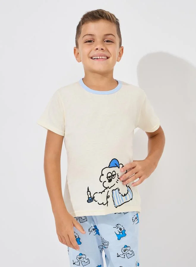 ستايلي Cartoon Graphic Print T-Shirt & Pyjama Set