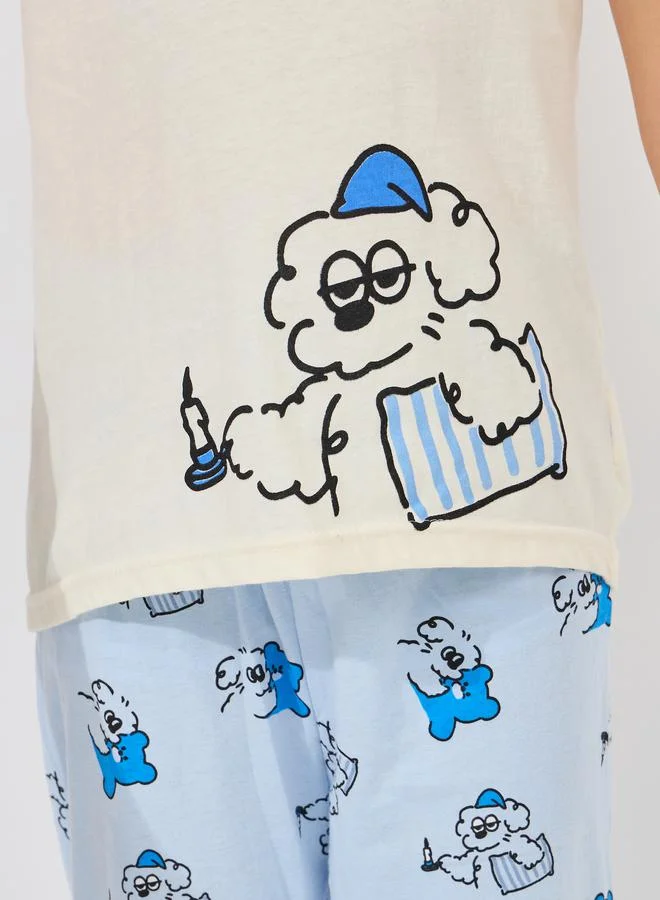 ستايلي Cartoon Graphic Print T-Shirt & Pyjama Set