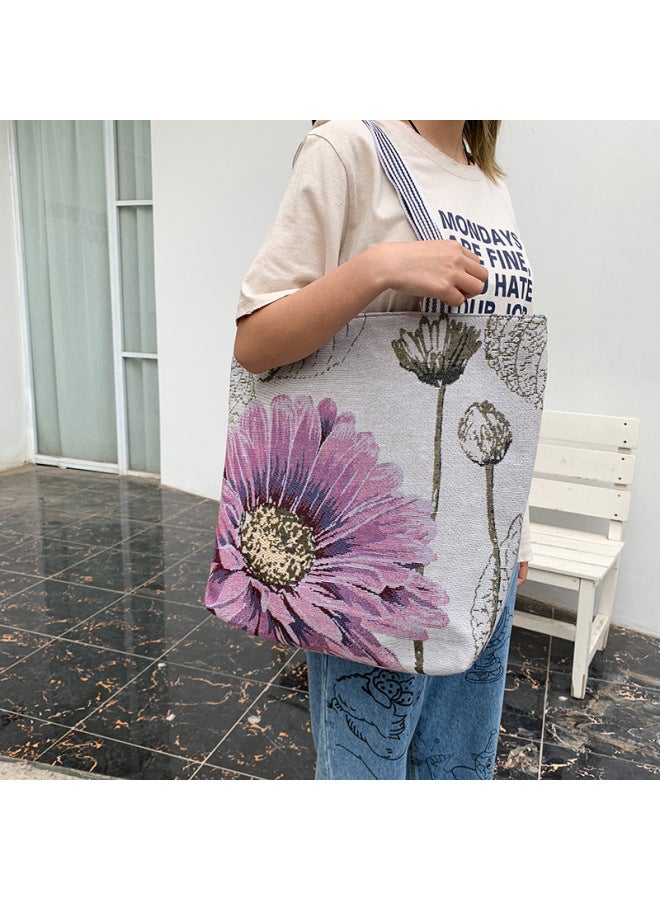Matai Style Special Embroidered Fashion Women's Bag Ethnic Style Canvas Bag Shoulder Bag Large Capacity Handbag-Color:Pink Lotus  - Image 1