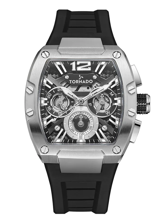 تورنيدو Men's Silicone Multi Function Watch T23105-SSBB - 43x54 mm