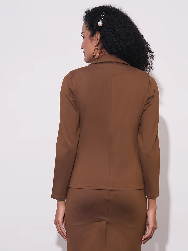 globus Women Notch Lapel Long Sleeves Stretchable Straight Hem Open Front Workwear Blazer Jacket