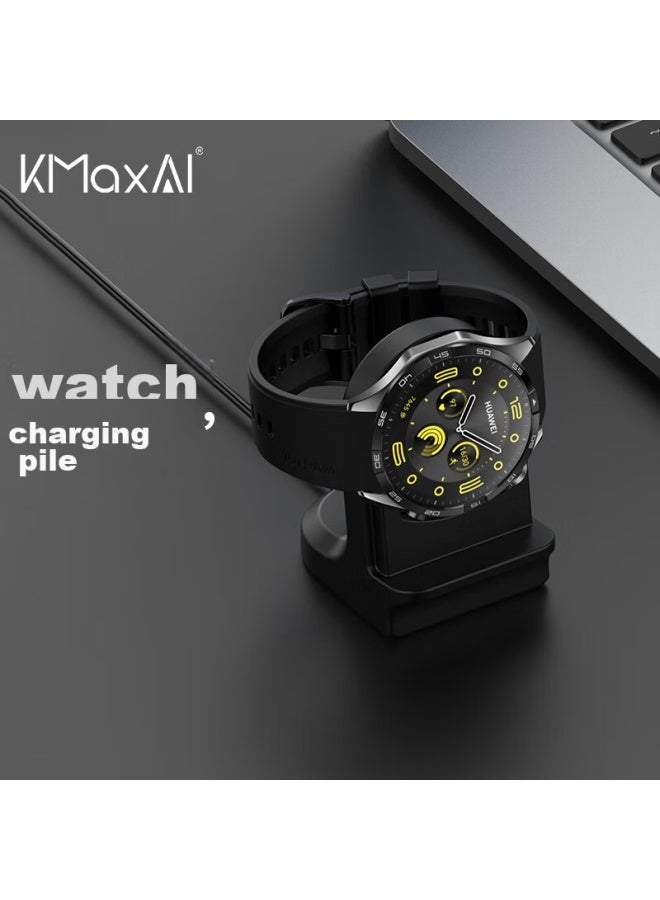 Kmaxai Wireless Charger Stand Compatible With Huawei Watch Gt5/4 Pro, Porsche Design Watch 46/41Mm, Silicone Base, Usb Charging Cable Tray, Black - Image 1