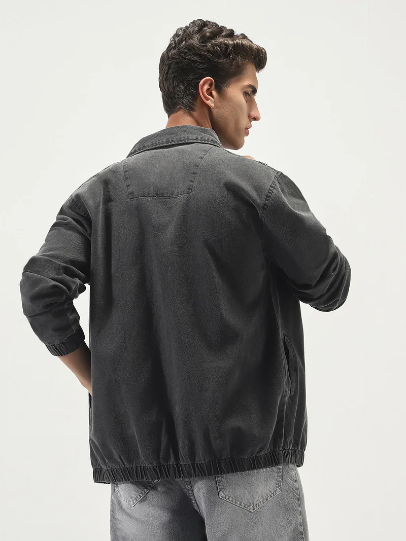 Urbano Fashion  Urbano Fashion Men's Grey Relaxed Fit Full Sleeve Harrington Denim Jacket  | Best Price UAE