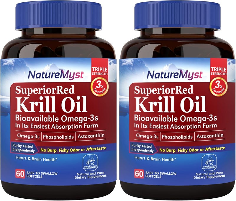NatureMyst زيت كريل أنتاركتيكا 1000 ملغ كبسولات لينة زيت كريل أوميغا 3 EPA DHA أستازانتين فوسفوليبيد صحة القلب 120 كبسولة لينة غير معدلة وراثيًا خالي من الجلوتين صنع في الولايات المتحدة الأمريكية - Image 1