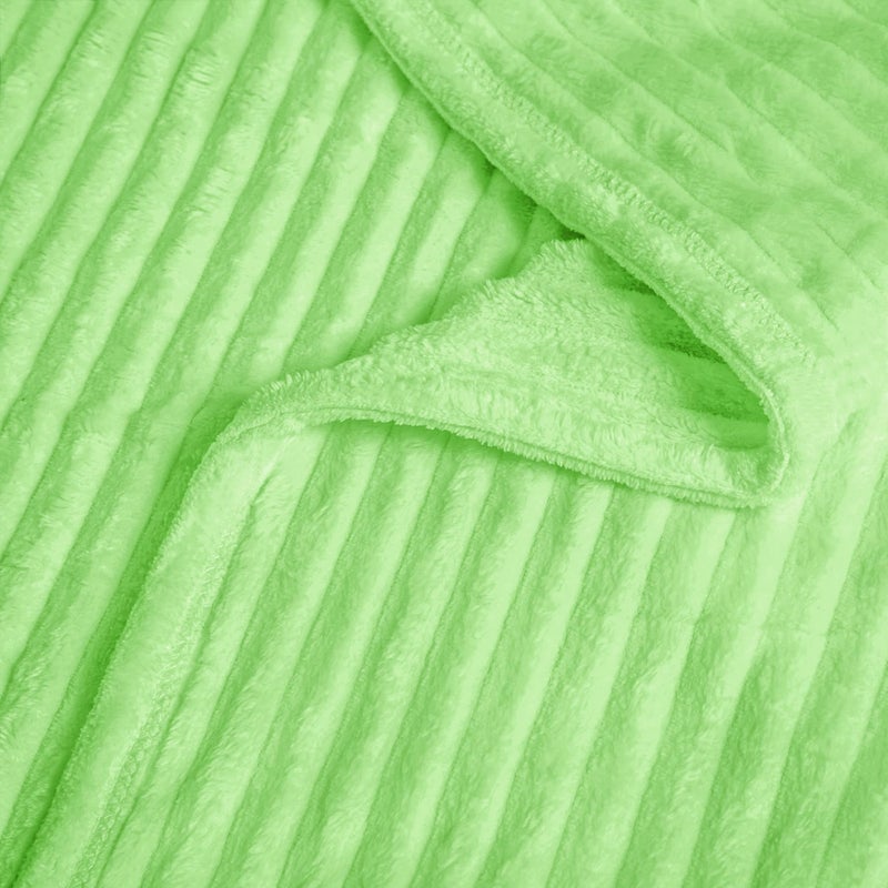 Vessia Flannel Fleece Throw Blanket for Couch  Sofa  Bed  300GSM Microfiber Light Green Striped Chair Blanket  Super Soft Warm Cozy Lightweight Ribbed Throw for All-Season - Image 3
