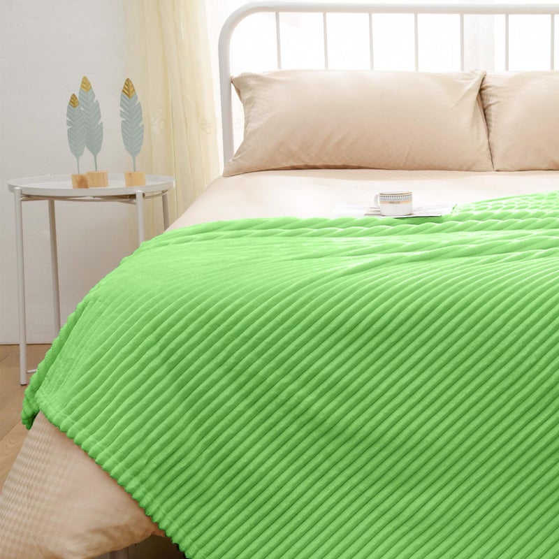 Vessia Flannel Fleece Throw Blanket for Couch  Sofa  Bed  300GSM Microfiber Light Green Striped Chair Blanket  Super Soft Warm Cozy Lightweight Ribbed Throw for All-Season - Image 4