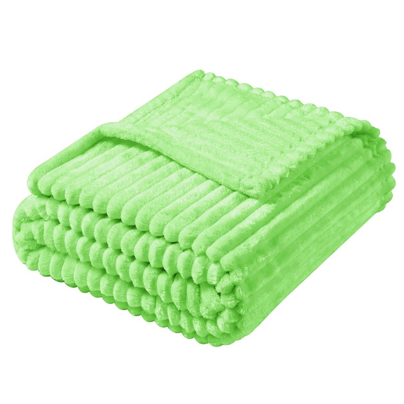 Vessia Flannel Fleece Throw Blanket for Couch  Sofa  Bed  300GSM Microfiber Light Green Striped Chair Blanket  Super Soft Warm Cozy Lightweight Ribbed Throw for All-Season - Image 5