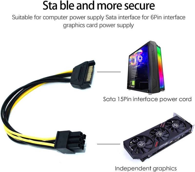 ELifeApply 3 Pack 15-Pin SATA Male to 6 Pin PCI-Express Female Video Card Power Adapter Cable - Image 3