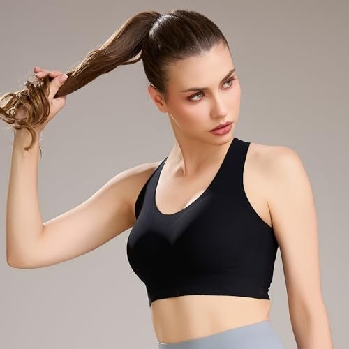 SOIE Women Padded Non Wired Full Coverage Seamless Sports Bra with Criss-Cross Back Black - Image 3