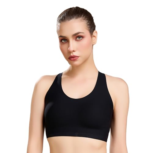 SOIE Women Padded Non Wired Full Coverage Seamless Sports Bra with Criss-Cross Back Black - Image 1