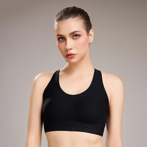SOIE Women Padded Non Wired Full Coverage Seamless Sports Bra with Criss-Cross Back Black - Image 2