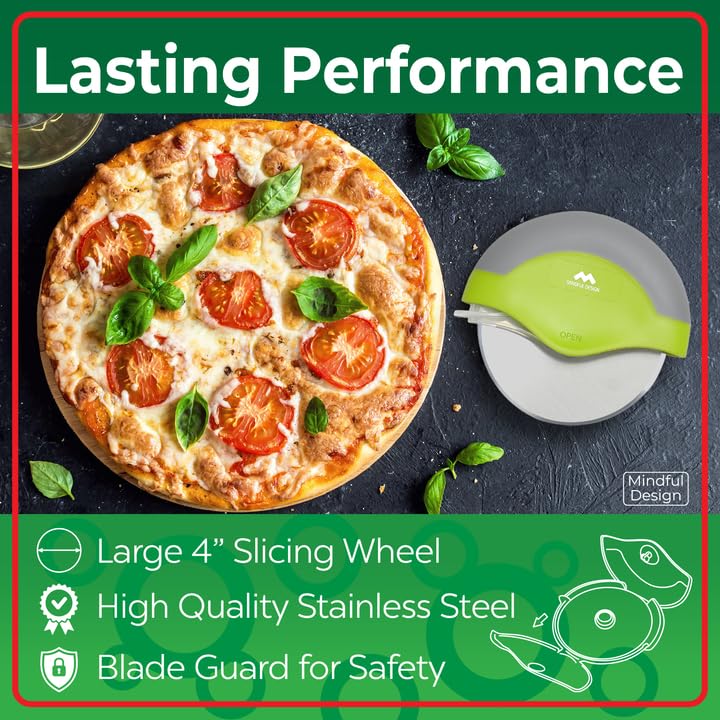 Mindful Design Pizza Cutter Wheel with Protective Blade Cover, Easy to Clean and Dishwasher Safe Ergonomic Pizza Slicer (Green) - Image 3