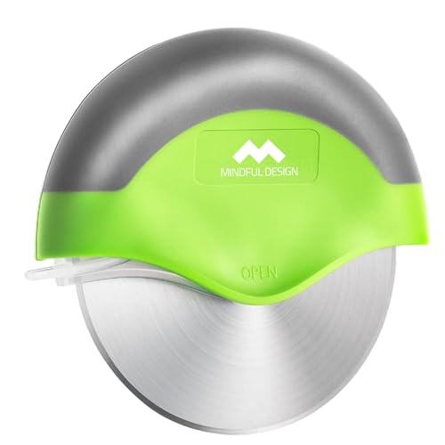 Mindful Design Pizza Cutter Wheel with Protective Blade Cover, Easy to Clean and Dishwasher Safe Ergonomic Pizza Slicer (Green) - Image 1