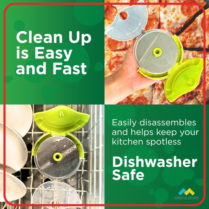 Mindful Design Pizza Cutter Wheel with Protective Blade Cover, Easy to Clean and Dishwasher Safe Ergonomic Pizza Slicer (Green) - Image 4