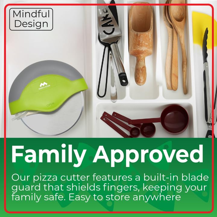 Mindful Design Pizza Cutter Wheel with Protective Blade Cover, Easy to Clean and Dishwasher Safe Ergonomic Pizza Slicer (Green) - Image 5