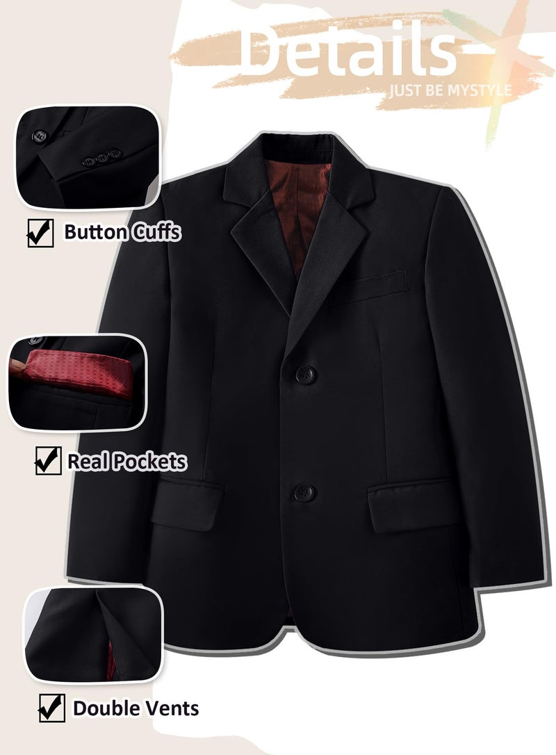 Yanlu Toddler Boys Suits Size 2T Boy Slim Fit Tuxedo Suit Formal Wedding Outfit Blazer Pants Vest Shirt Necktie and Bow Tie 6 Piece Black Kids Suit - Image 4