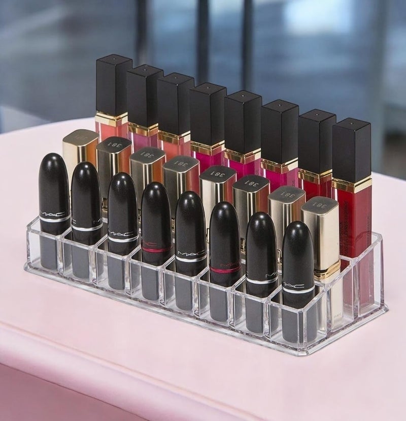 Aosys Aosys Lipstick Stand  Transparent 24 Compartment Makeup Lipstick Storage Holder Organizer Case Nail Paint Brush Stand Organizer Display Stand Pack of 1  - Image 3