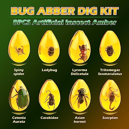 Woumserta Amber Dig Kit - Insects in Resin, 8 Insects Specimens Excavation Kit, Gemstone Bugs for Kids, Fossil Bug Toys Dig Kits for Bugs Collection, Insect Toys for Boys Girls 6 and up Year Old Birthday Gifts - Image 2