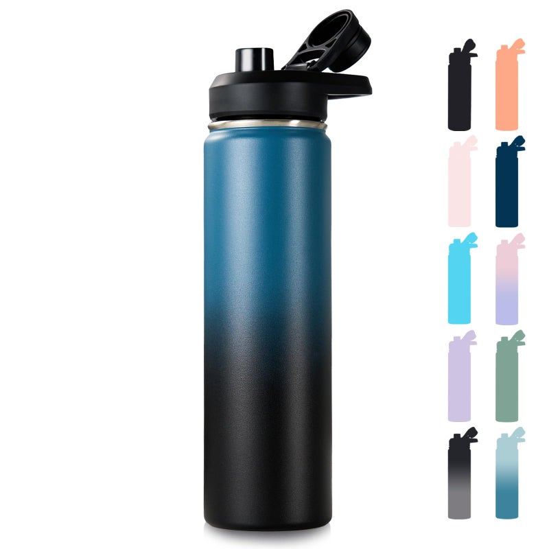 Fijinhom 24 oz Insulated Water Bottle with Handle, 304 Stainless Steel Water Bottles with Wide Mouth, Double Wall Vacuum Sports Water Bottle, BPA Free, Keep Cold and Hot, Blue&Black - Image 1