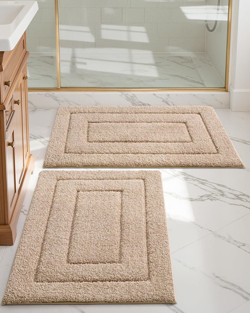 DEXI Bathroom Rug Set 2 Piece 32x20 Non Slip Washable Bath Mat for Shower Floor Absorbent Soft Bathmat with Rubber Backing Quick Dry Microfiber Carpet Beige
