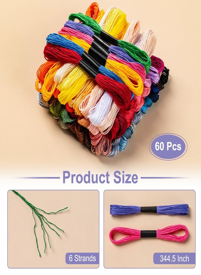 Amrules Friendship Bracelet String, 60 Skeins Cross Stitch Thread with 344.5 Inch Cotton Embroidery Floss Hand Embroidery Thread for DIY Sewing and Embroidery Crafts Making - Image 2