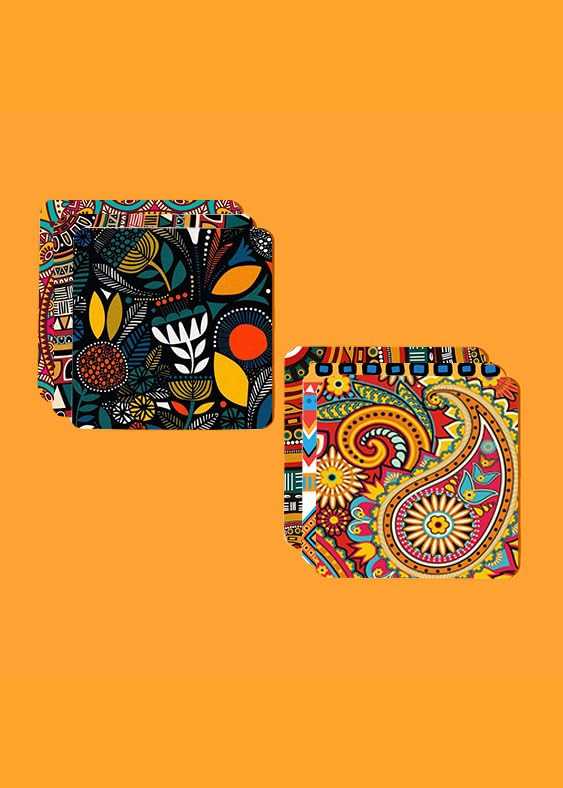 TAJNAN Printed Coasters Set of 6 Square Drink Coasters Colorful Mandala Design Table Protection for Home and Dining - Image 5