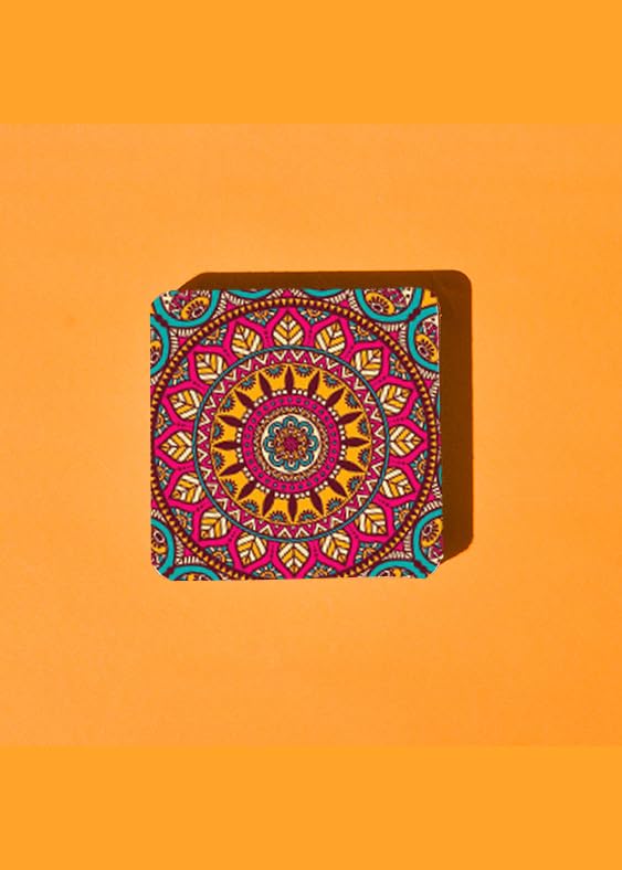 TAJNAN Printed Coasters Set of 6 Square Drink Coasters Colorful Mandala Design Table Protection for Home and Dining - Image 2