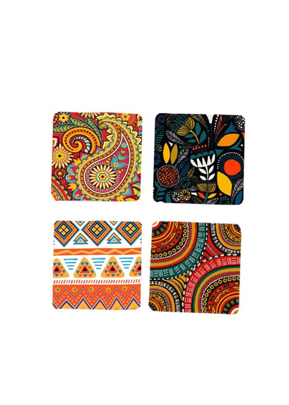 TAJNAN Printed Coasters Set of 6 Square Drink Coasters Colorful Mandala Design Table Protection for Home and Dining - Image 3