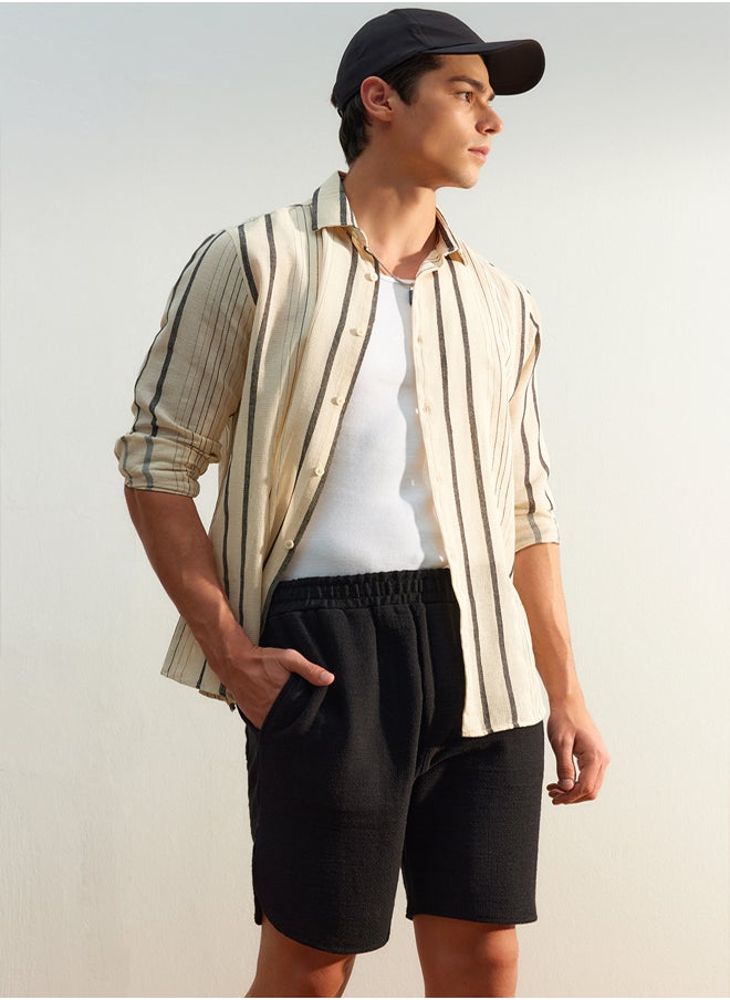 trendyol Limited Edition Regular Fit Striped Linen Textured Shirt TMNSS23GO00056  - Image 1