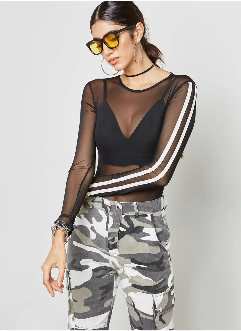 Missguided Stripe Mesh Bodysuit