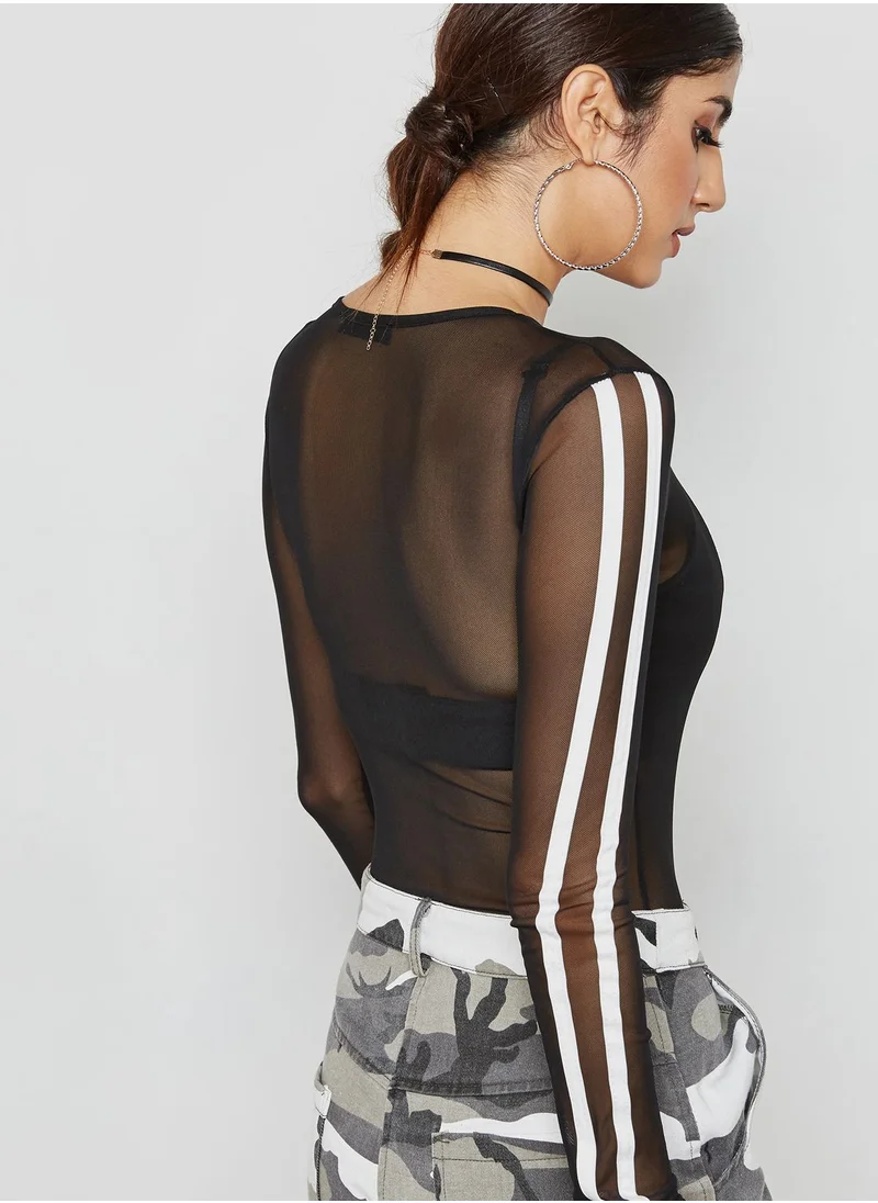 Missguided Stripe Mesh Bodysuit