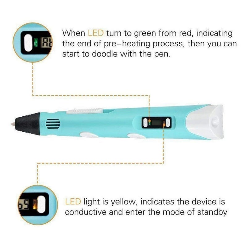 RENARSH 3D Pen-2 Professional,3D Printing Drawing Pen with 3 x 1.75mm + 4 x5 = 20 Meter Different Color ABS/PLA Filament for Creative Modelling, Project and Education Purpose - Image 3