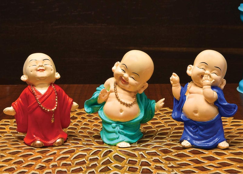 Karigaari India Handcrafted Resin Little Dancing Buddha Showpiece Set of 3 Turquoise Blue Decorative Idol for Home Decor Spiritual Statue for Living Room Office Table Gift Feng Shui Peace Figurine - Image 2