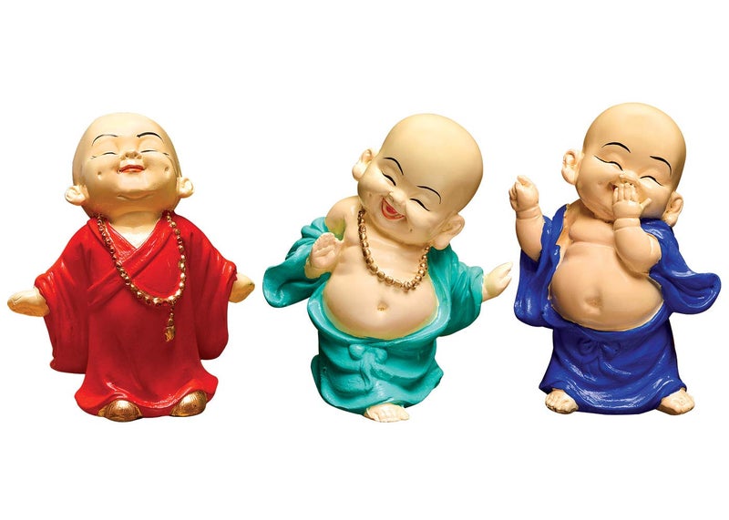 Karigaari India Handcrafted Resin Little Dancing Buddha Showpiece Set of 3 Turquoise Blue Decorative Idol for Home Decor Spiritual Statue for Living Room Office Table Gift Feng Shui Peace Figurine - Image 3