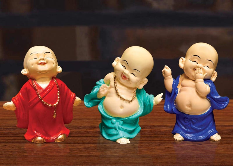 Karigaari India Handcrafted Resin Little Dancing Buddha Showpiece Set of 3 Turquoise Blue Decorative Idol for Home Decor Spiritual Statue for Living Room Office Table Gift Feng Shui Peace Figurine - Image 1