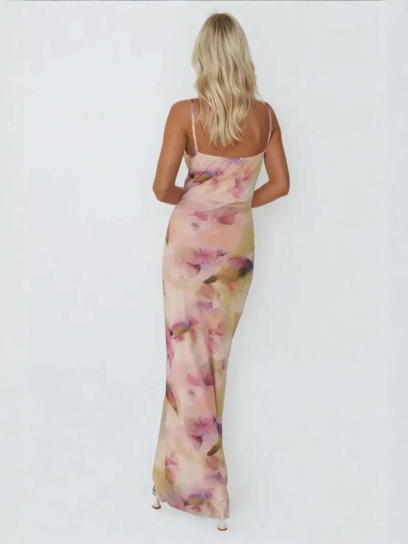 HICCUP Multicolor Printed Bodycon Maxi Tulle Dress for Women | Best Price UAE