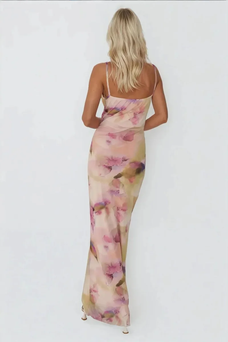 Hiccup Multicolor Printed Bodycon Maxi Tulle Dress for Women | Best Price UAE