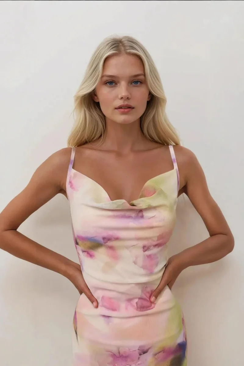 Hiccup Multicolor Printed Bodycon Maxi Tulle Dress for Women | Best Price UAE