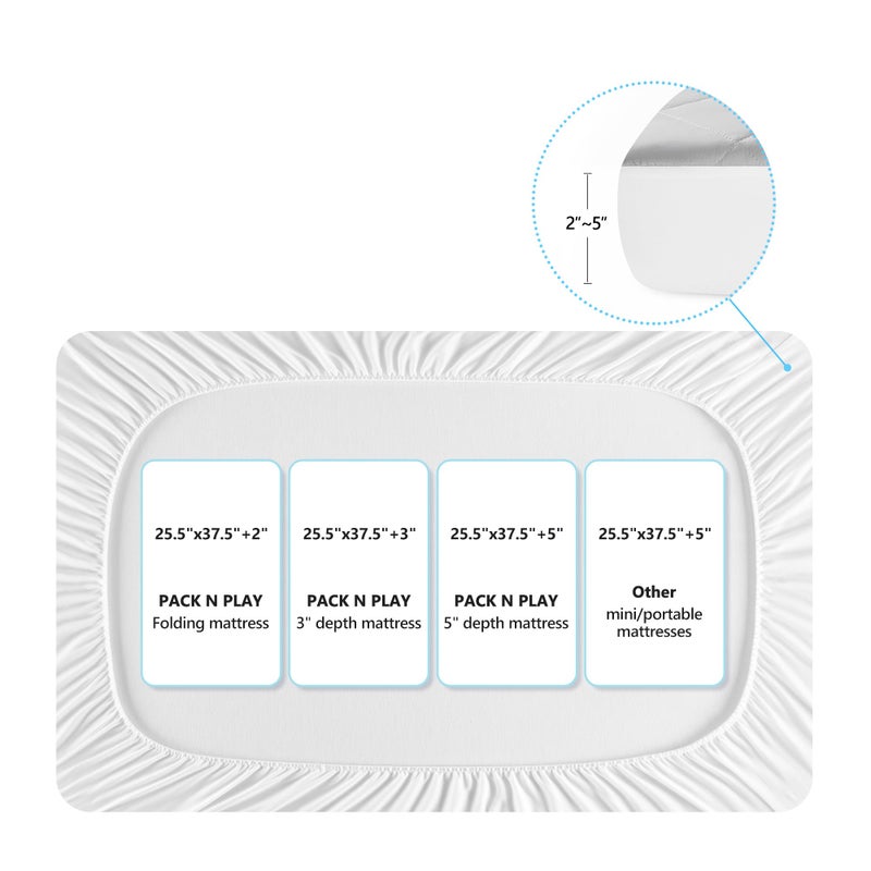 TILLYOU Pack and Play Sheets Pad - Waterproof Play Yard Playpen Sheets Pad, Soft Quilted Sheets with 1''-3'' Deep Pocket, Breathable and Fluffy, 39"x27",Light Grey - Image 3