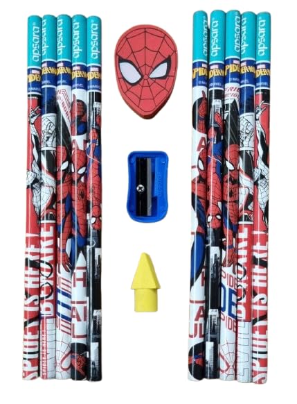 Apsara Spiderman Graphite Wooden Pencils| Extra Dark 2B Lead| Includes 20 Pencils, Spiderman Face Eraser, Long Point Sharpener, 1 Pencil Topper| Comfortable Grip For Smooth, Long & Good Hand Writing - Image 2