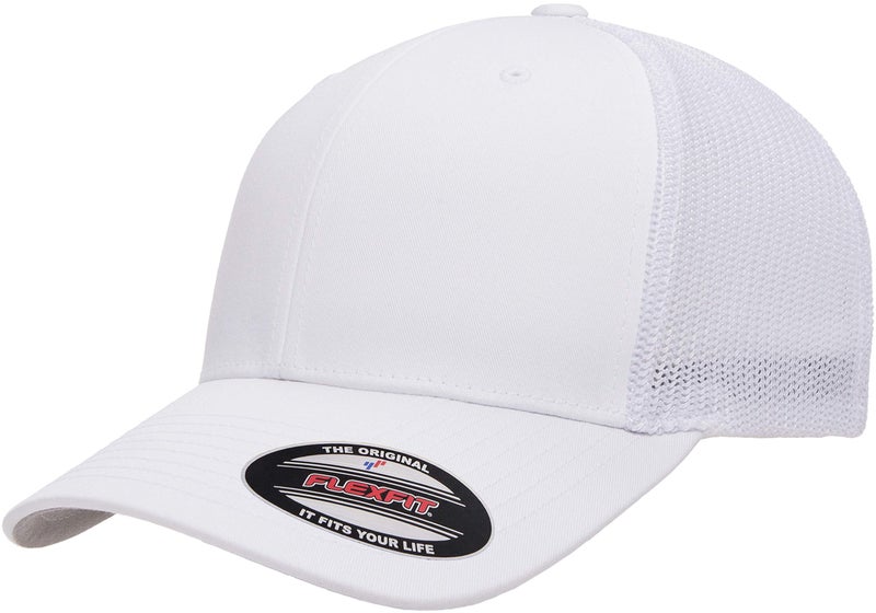 Flexfit Unisex Mesh Fitted Trucker Hat, White, One Size - Image 1