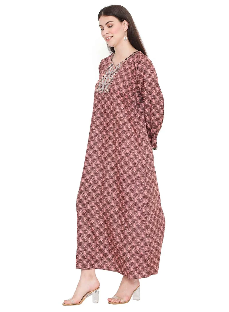 HANA & SARA UNIQUE FLOWER PRINT WITH THREAD EMBROIDERY ARABIC KAFTAN JALABIYA DRESSES