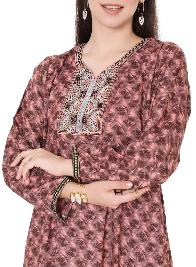 HANA & SARA UNIQUE FLOWER PRINT WITH THREAD EMBROIDERY ARABIC KAFTAN JALABIYA DRESSES