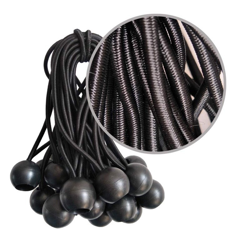 Ball Bungee Cords 20 Packs 9 Inch Black Tie Down Cords for Tarp Canopy Shelter Wall Pipe UV Resistant